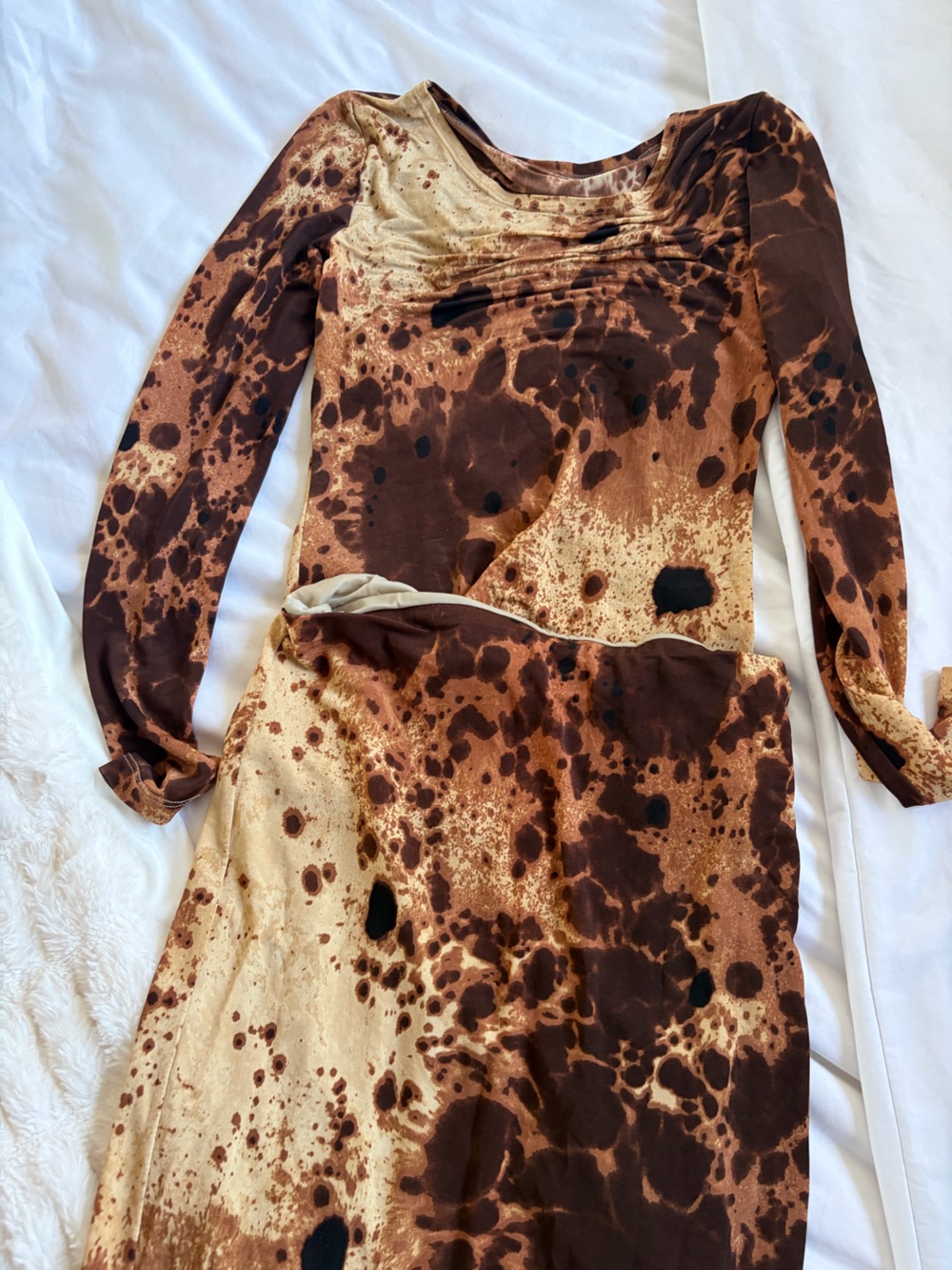 Brown & Tan Abstract Print Long Sleeve Top